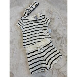 Sincerely Jules Black & White Knit Top Shorts Headband 3 PC Outfit Size 24 month